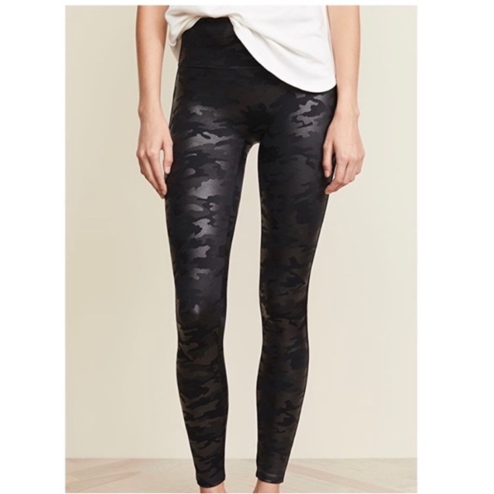 Spanx Faux Leather Camo Leggings Small